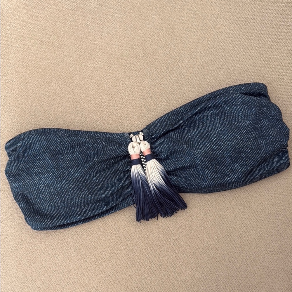 H&M Denim/Navy Tassel Bikini Top